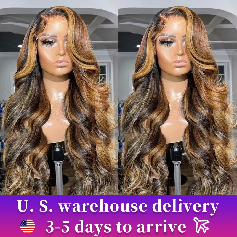 30 36 40 Inch Body Wave 13x4 Ombre Highlight HD Transparent Lace Frontal Wigs 13x6 4/27 Colored Wigs Lace Front Human Hair Wigs