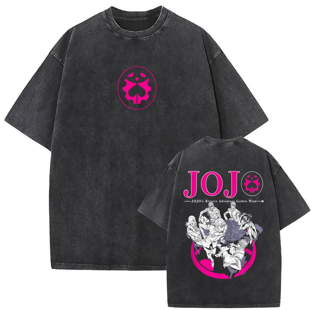 Anime Jojo Bizarre Adventure Washed Vintage T-shirt Manga Killer Queen T Shirt Men Women Cartoon Casual Oversized O-Neck Tshirt view 2