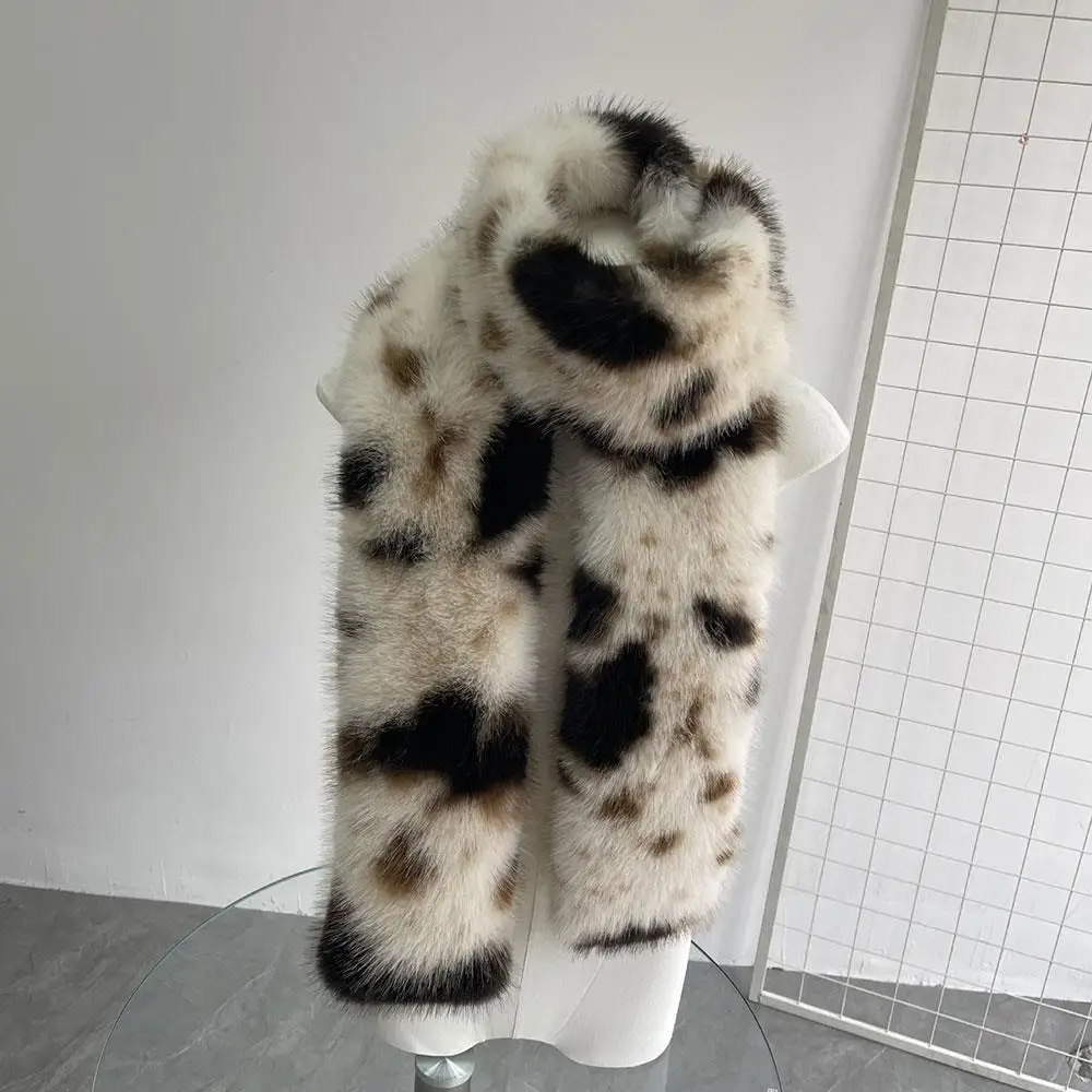 

Зимний женский длинный шейный платок в пятнах животных, мягкий пушистый теплый шарф для шеи, уличный элегантный роскошный ветрозащитный холодостойкий шарф с запахом