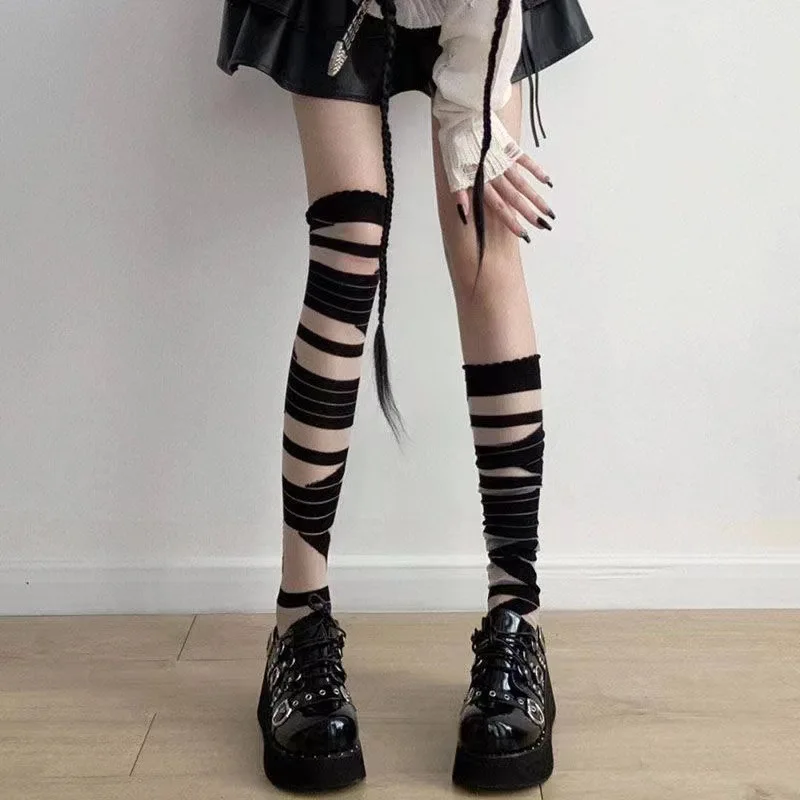 Y2k Girls Bandage Thigh High Stockings Ultra-thin Nylon Long Socks Women Stockings Lolita Kawaii Cute Knee High Socks Stockings