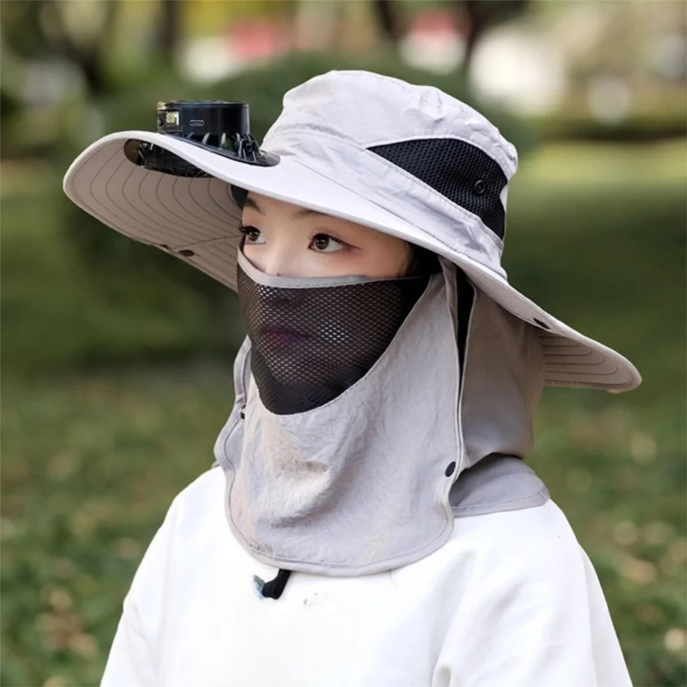 Digital Display Screen Sun Hat with Solar Fan Neck Protection Solar/USB Charging Wide Brim Visor Cap 5 Modes Foldable