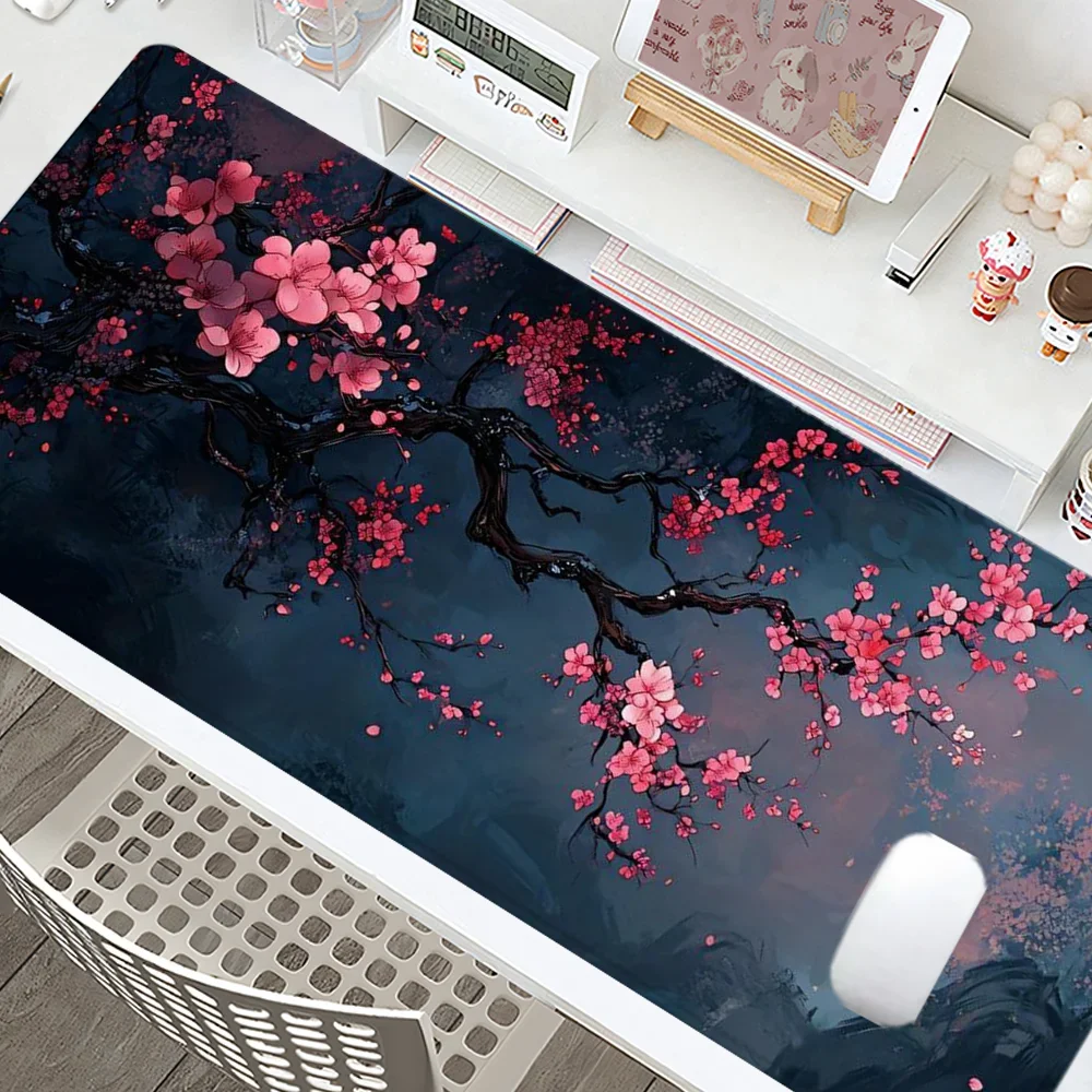Alas Mouse Cherry Blossom Aksesoris Meja Besar Alas Meja Alas Mouse dengan Dasar Karet dan Tepi Jahitan Alas Mouse Anti Selip untuk Kantor