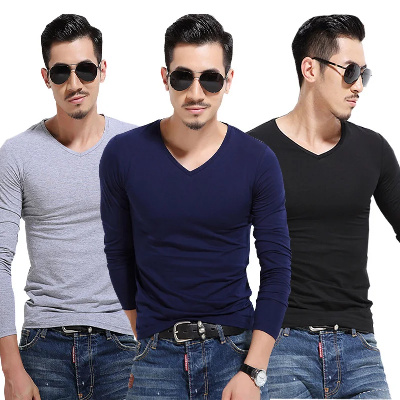 Autumn Winter Men Elastic Long Sleeve T-shirt Solid Color Casual Bottoming Shirts Fashion Tank Tops Y2k Clothing