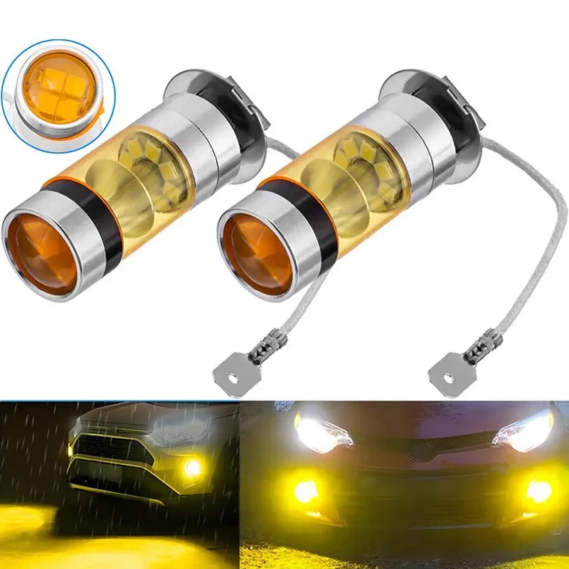 

2 Pcs H3 Led Fog Light Bulbs Yellow 4300k 5000lm High Power Super Bright Led Bulb For Drl Fog Light Lamp Replacement H3 Lamp