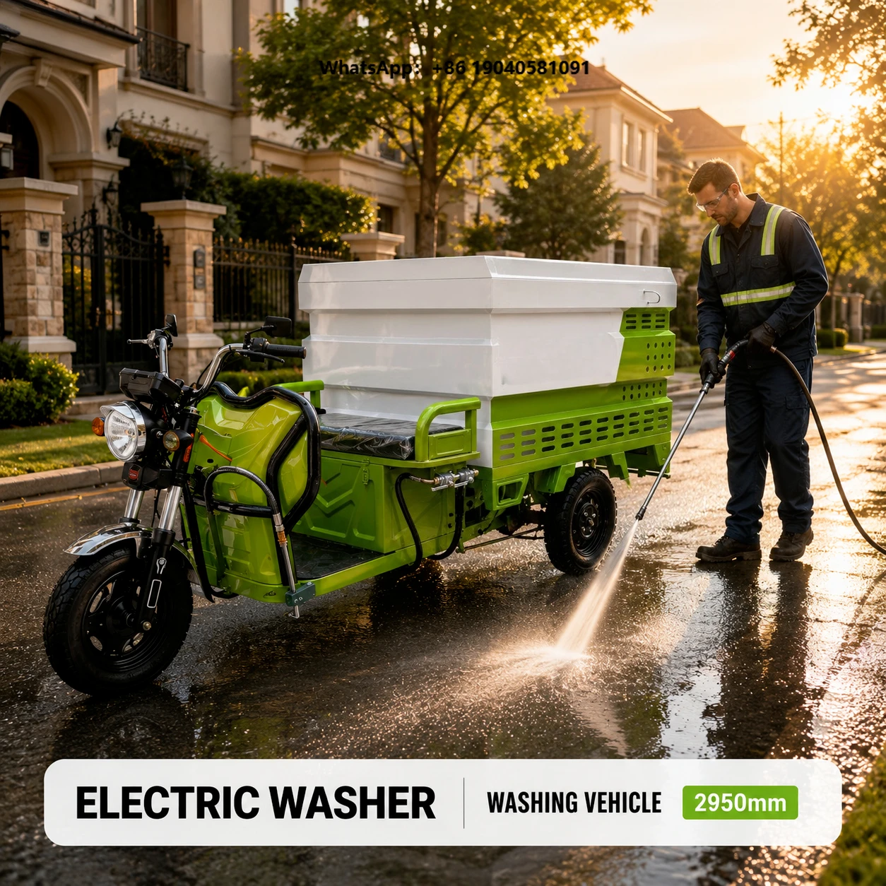 High Pressure Washer New Energy Tricycle Mobile Smart Charger 500L 68V 1500W All-Day Road Sanitation Cleaning Machine