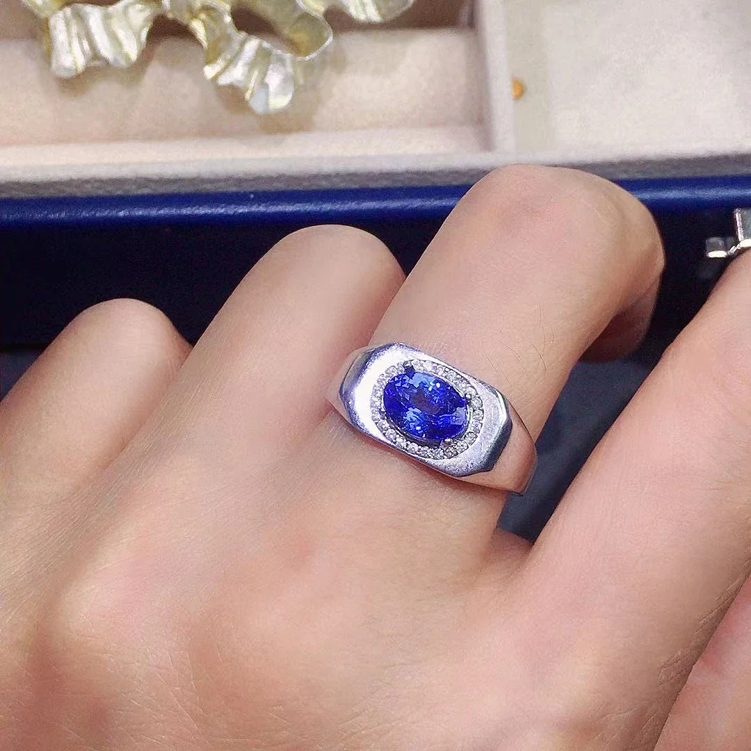

Classic Design Silver Tanzanite Ring for Man 6mm*8mm 1ct Tanzanite Ring with Gold Plating 925 Sterling Silver Man Jewelry