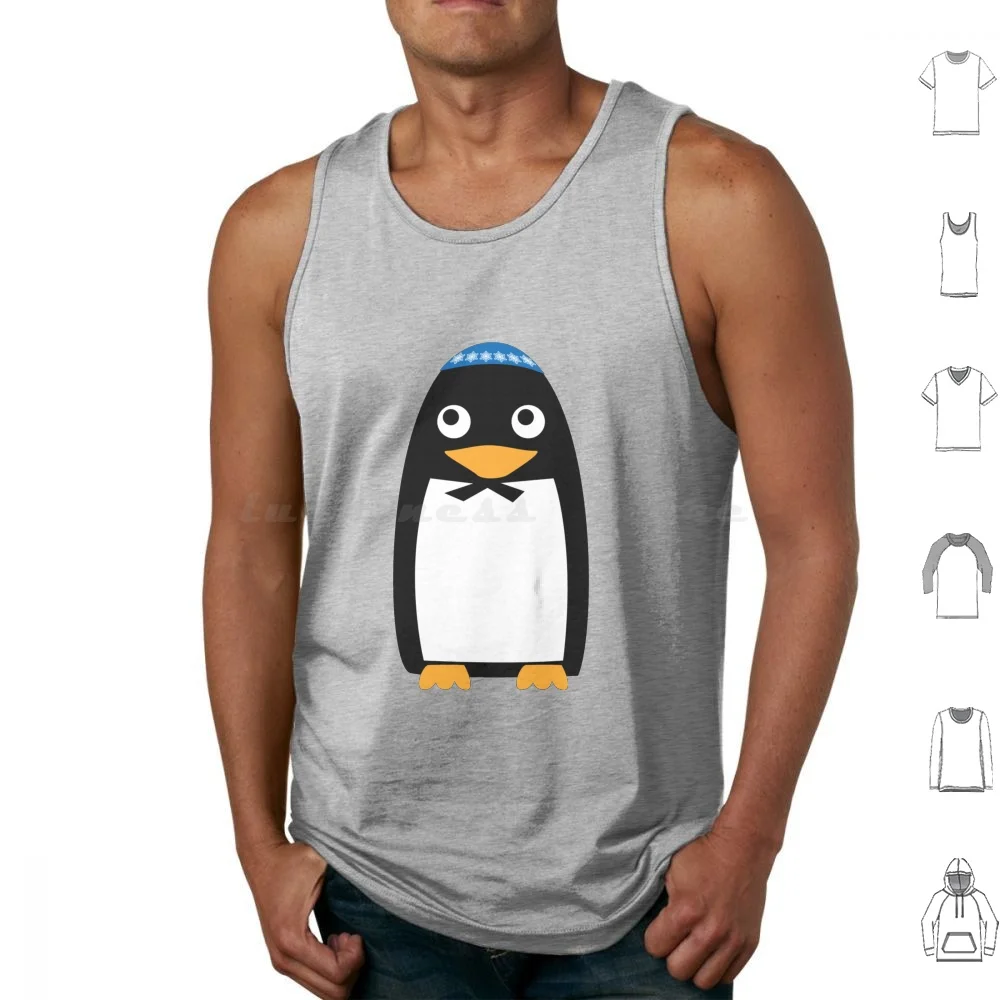 Happy Hanukkah Jewish Penguin Yarmulke Tank Tops Vest Sleeveless Penguin Hanukkah Jewish Yarmulke Kippah Star Of David Jewish