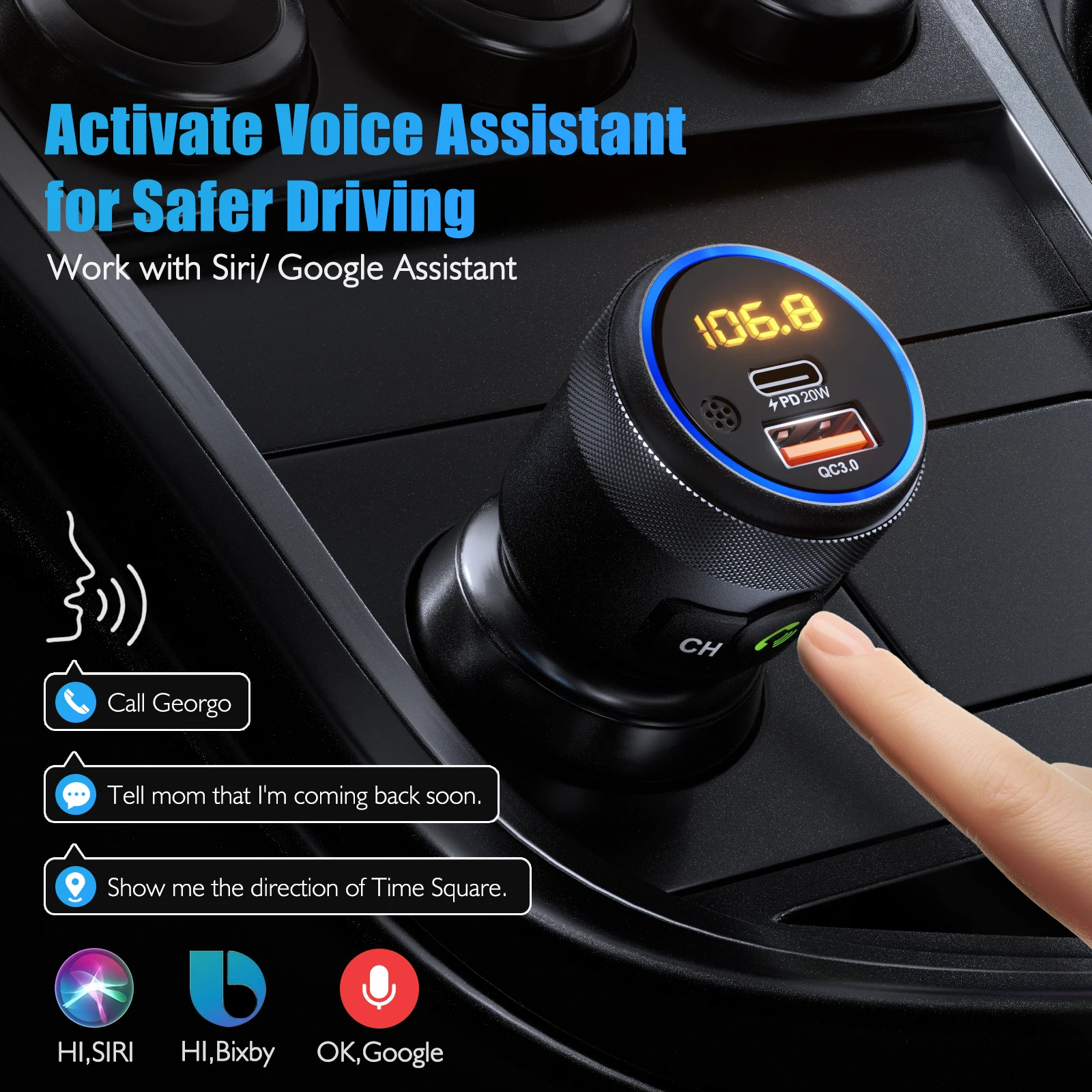 Lencent Fm Zender Auto Bluetooth 5.1 Modulator Type C Pd 20W En Qc3.0 18W Auto Snelle Oplader Mp3 Speler Radio Auto Kit