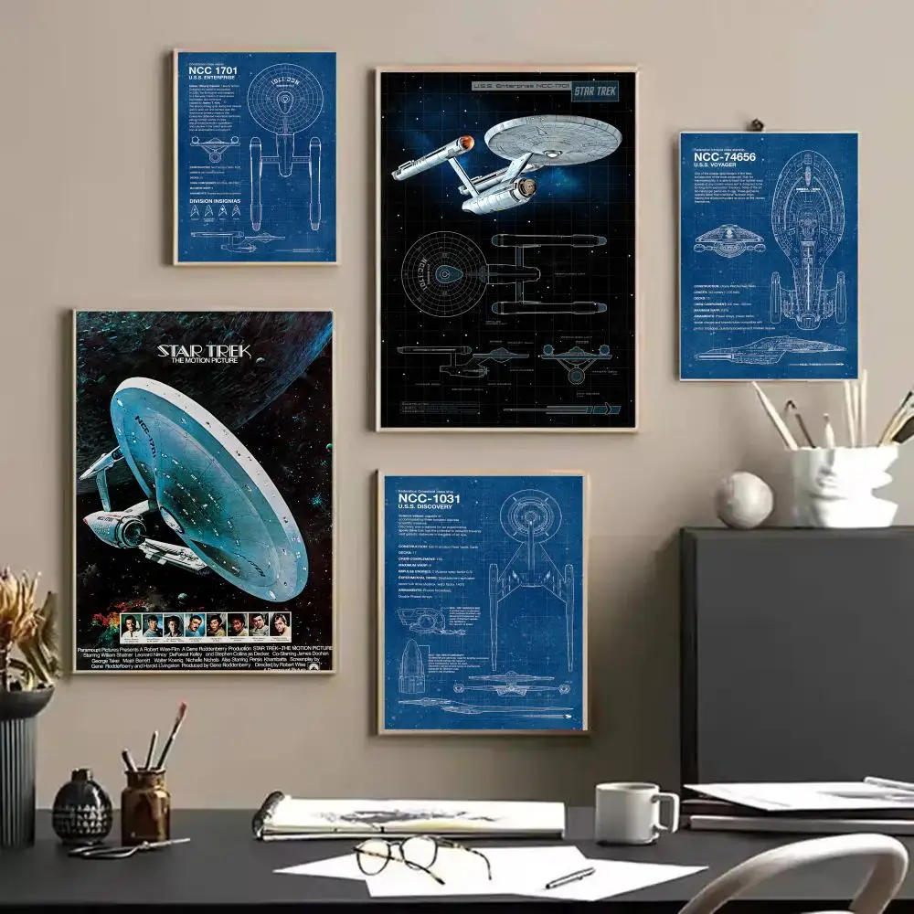 Spaceship Design S_Star T_Treks Poster Decorative Wall Art Stickers Mural Photo Print for Home Living Room Hallway Decor Gift