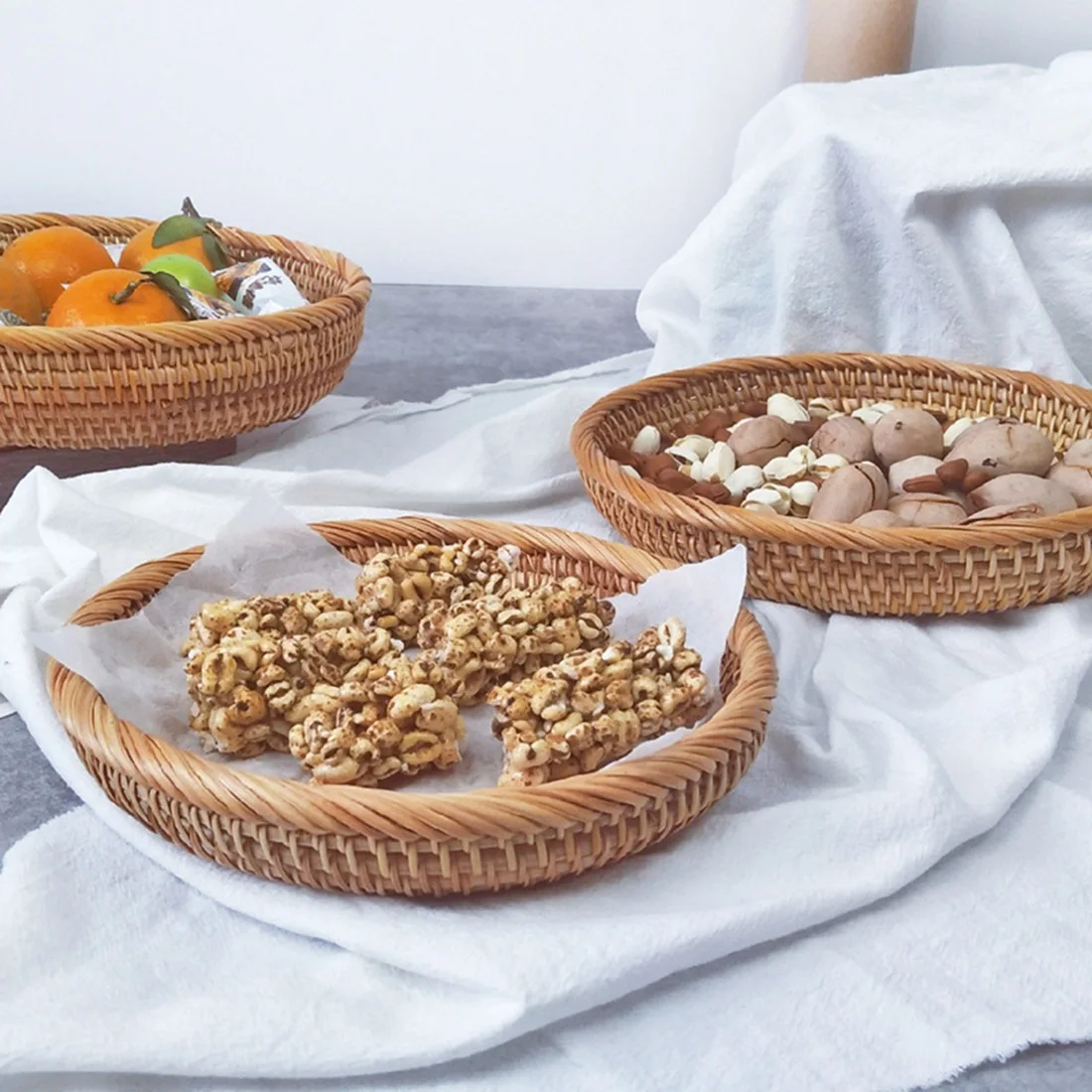 

Rattan Handmade Real Rattan Fruit Basket Snack Bread Basket Tray M
