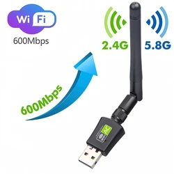 듀얼 밴드 USB 와이파이 600Mbps 어댑터, AC600, 2.4GHz, 5GHz, 안테나 포함, PC 미니 컴퓨터 네트워크 카드 리시버, 802.11b, n, g, ac