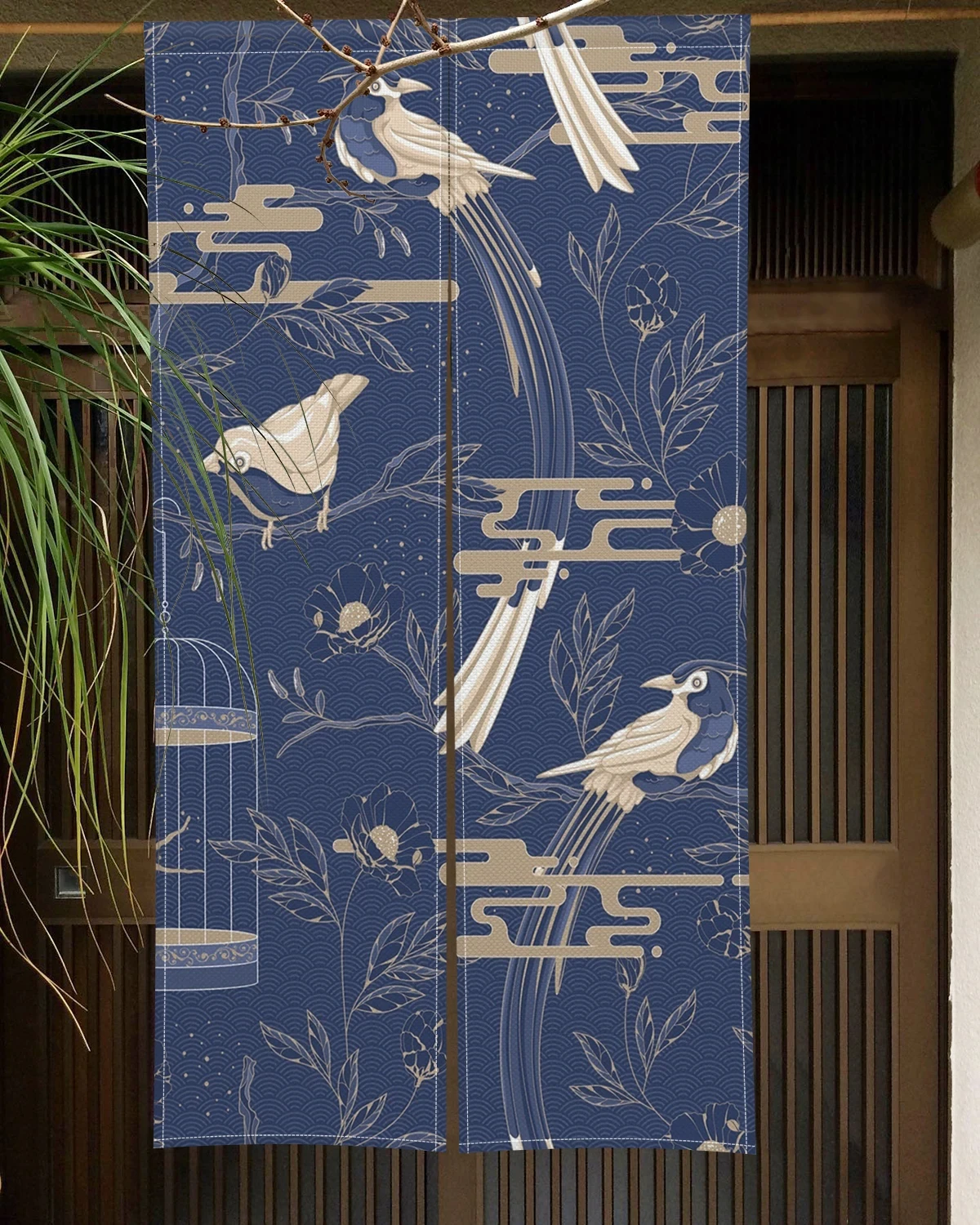 Chinese Traditional Flower Bird Door Curtain Japanese Noren Door Curtains Ink Painting Printing for Kitchen Partition Curtain