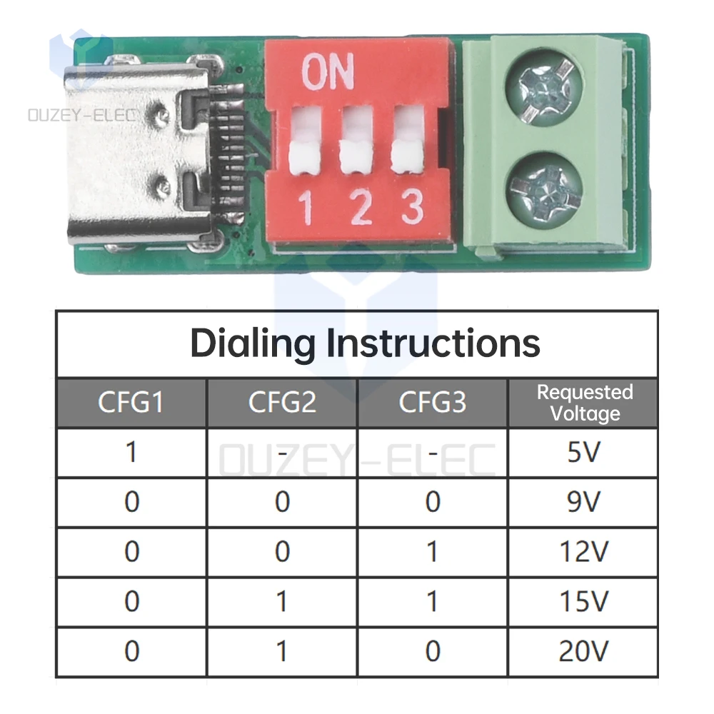 Type-C PD QC Trigger DC 5V~20V Adjustable Voltage Power Module Dial Adjustment Voltage Fast Charging Decoy Module