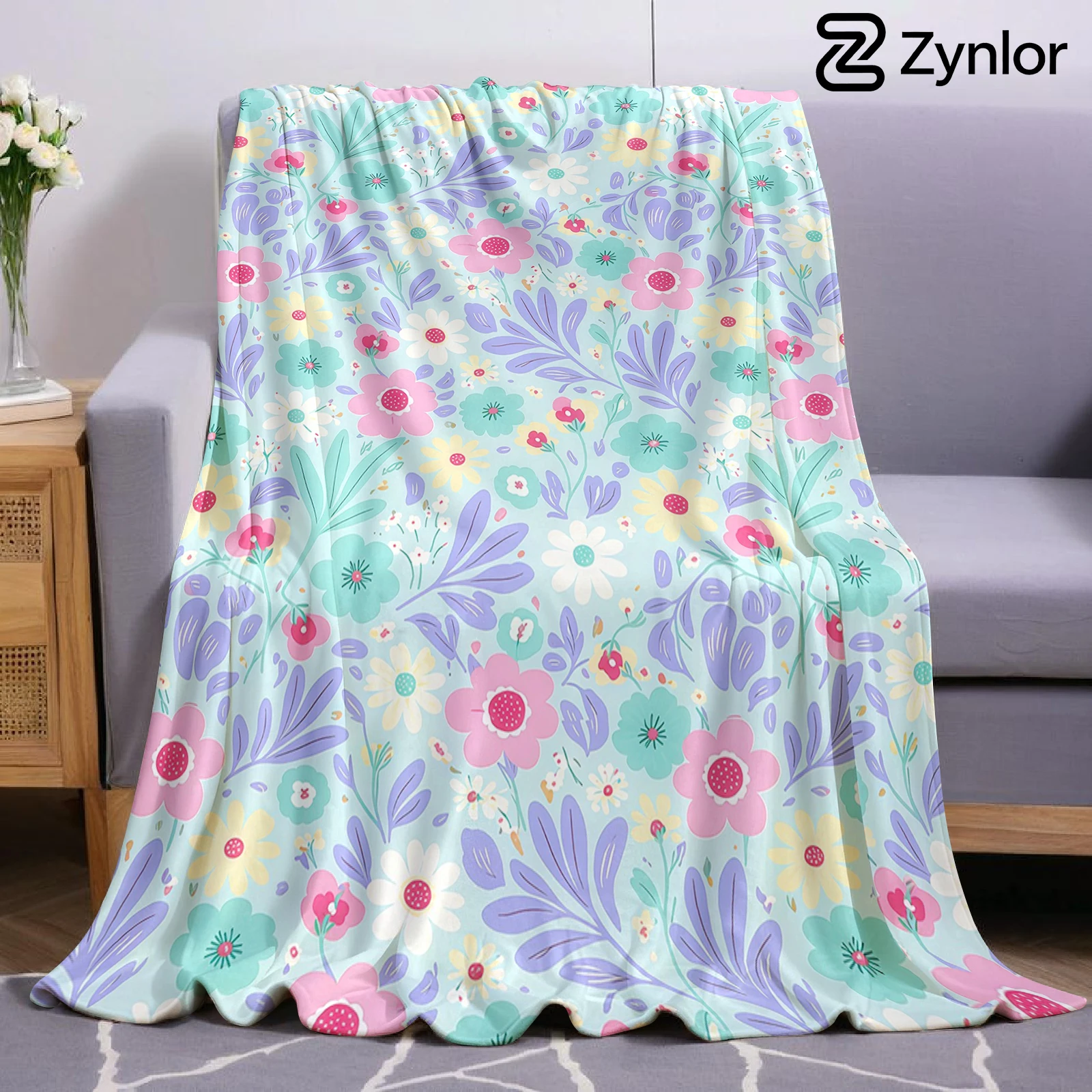 Mixed Spring Floral Cartoon Anime Print Flannel Blanket Soft Warm Throw for Kids Bedroom Sofa Bed Christmas Office Car