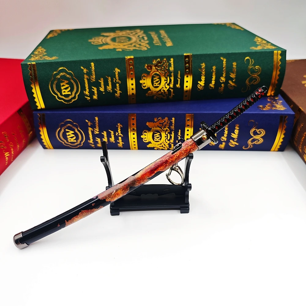 23cm Ring Game Peripheral Rivers of Blood Sword Alloy Pop-up Sword Weapons Model Ornament Crafts Keychain Decorative Toy Katana