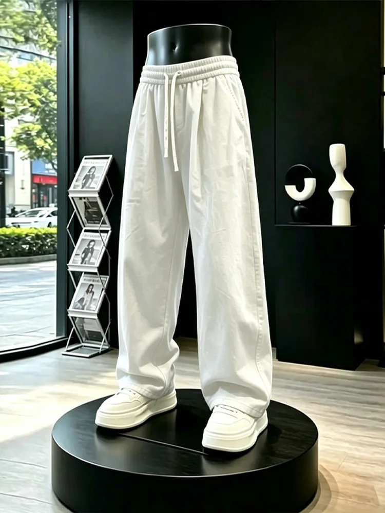 

Quick Dry Cotton Linen Men's Summer Thin Breathable Ice Silk Pants Slimming Casual Wide Leg Long Trousers Knife Style