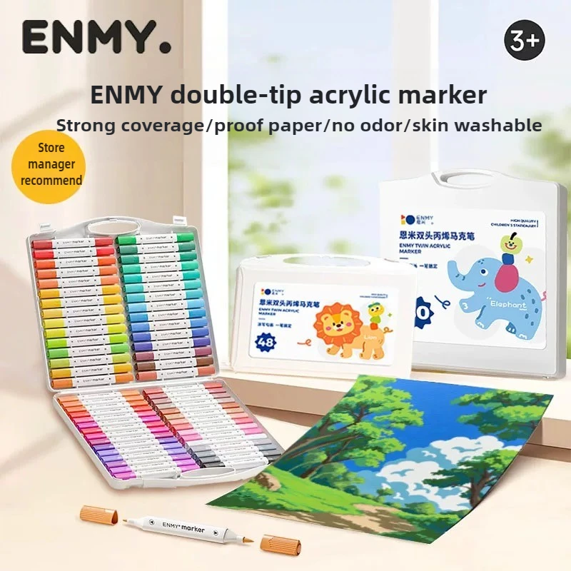 

ENMY12/80 цветов акриловые маркеры с двумя наконечниками NCS мягкая кисть моющиеся ручки для рисования на водной основе для детей школьные художественные принадлежности