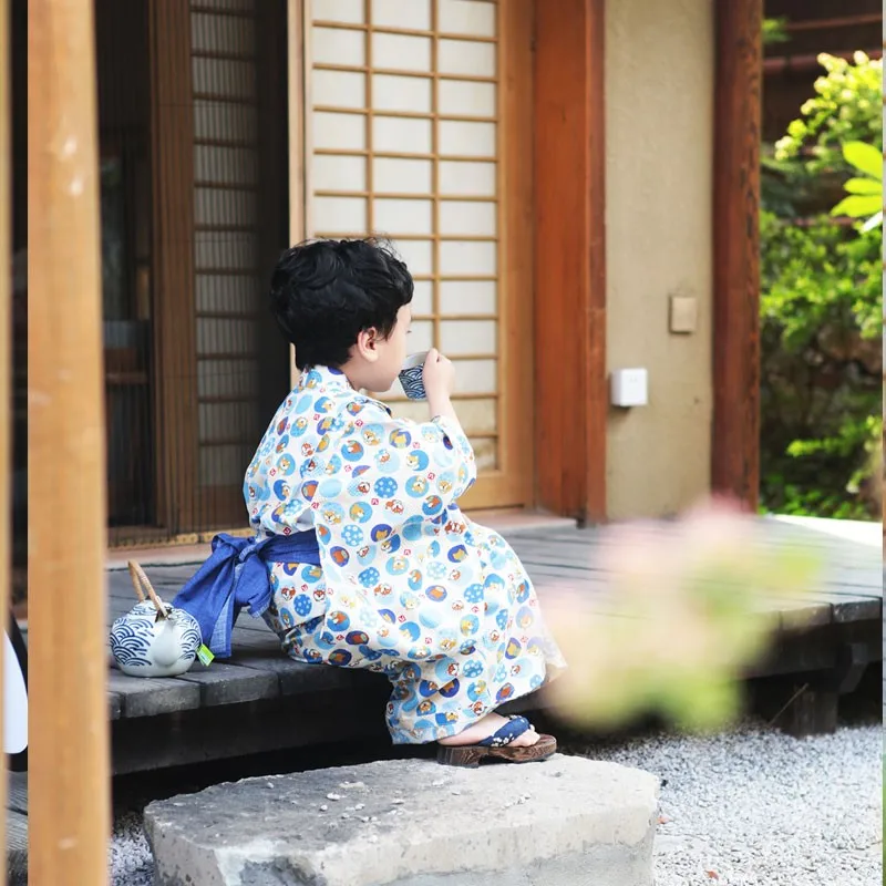 Japanese Style Children's Kimono Costume Boys' Traditional Printed Style Yukata Clothes Vintage Design Kimono Yukata Set ZF415