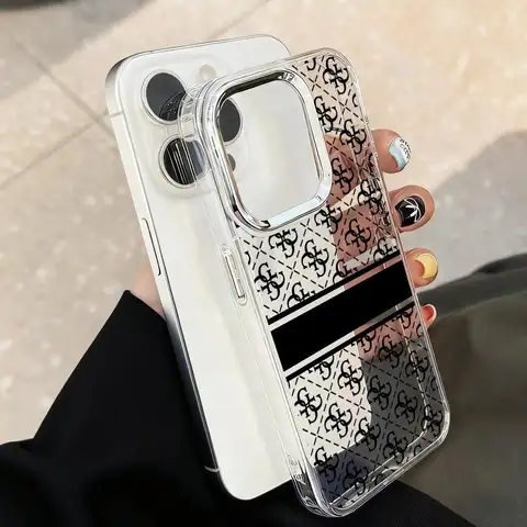 Transparent Fashion Phone Case For iPhone 18 17 16 Pro Max 17 Air 15 14 13 Pro 12 Mini Plus Silver Shell IMD G-GuEsses-w Covers