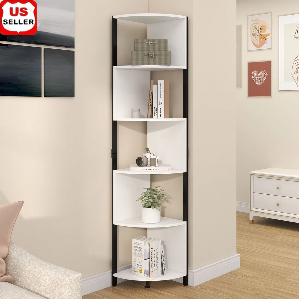 

6-Tier Corner Shelf Narrow Open Bookshelf Modern Storage Rack Home Office Plant Stand Space Saver Decorative Organizer