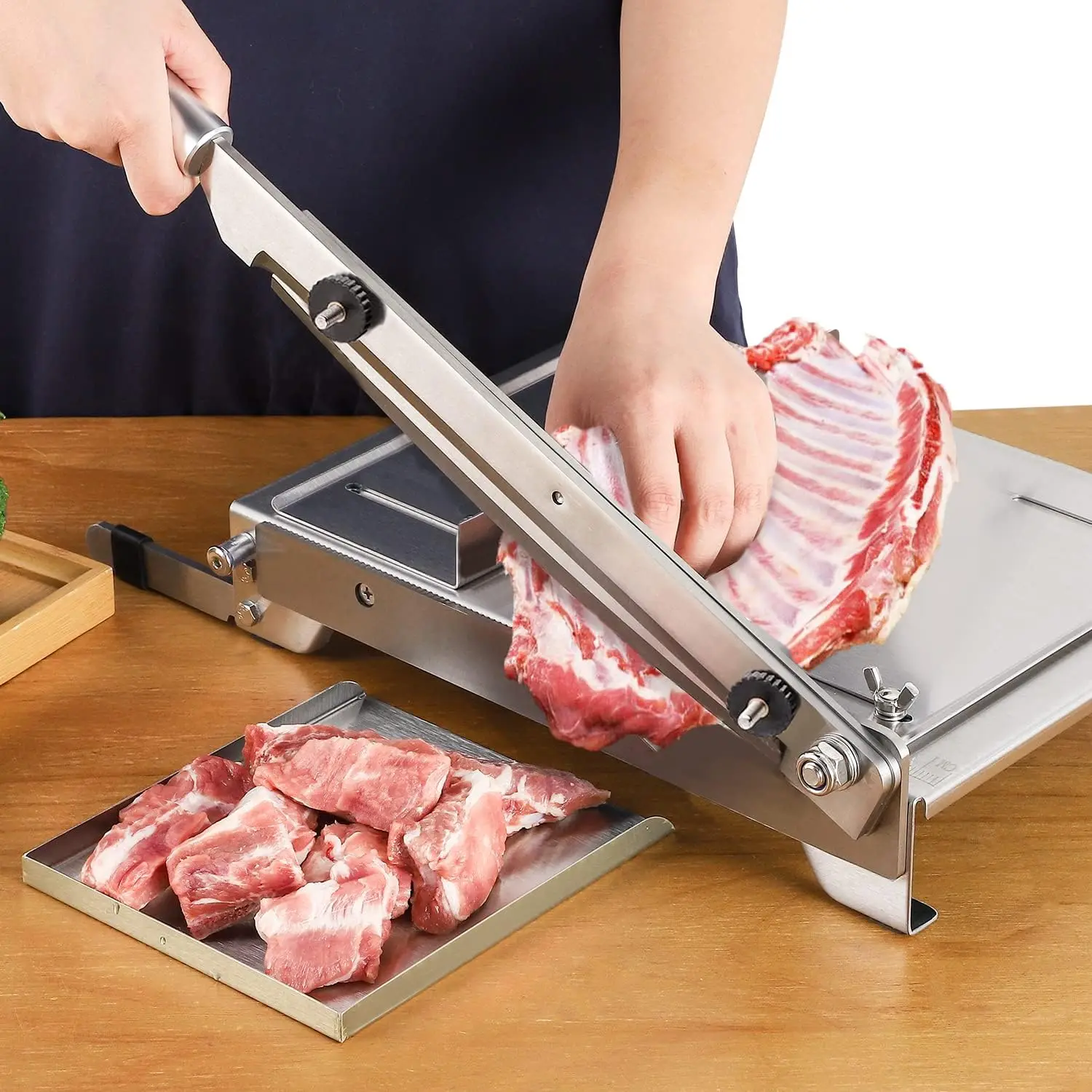 

2 BLADES Manual Ribs Meat Chopper Slicer Stainless Steel Hard Bone Cutter Beef Mutton Household Vegetable Food Slicer Slicing Ma