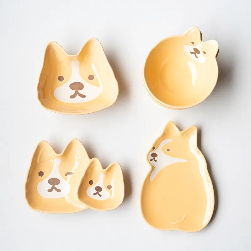 Nordic Dog Ceramic Underglaze Color Plate Ornaments Living Room Kitchen Dining Table Bowl Small Vegetable Plate Home Decoration