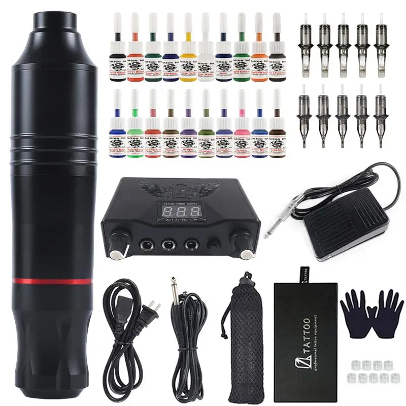 Professional Tattoo Kit with 20 Colors Ink, Liner Shader Power Supply Tattoo Machine Pen and Accessories Set