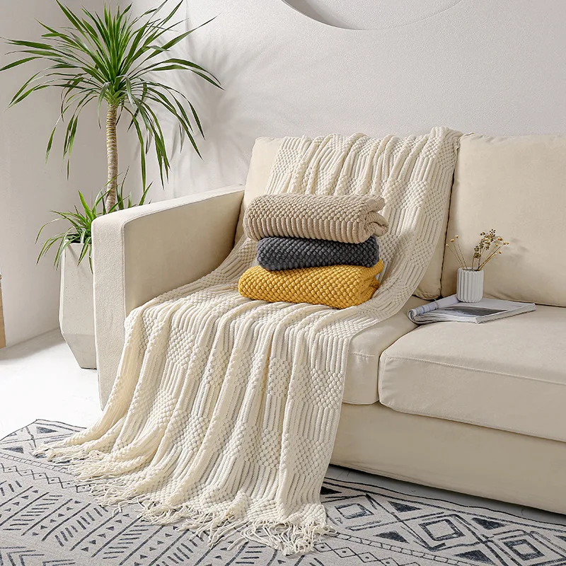 Oversized Pink Tassels Throw Blanket Textured Soft Sofa Couch Decorative Knitted Blanket Cozy Farmhouse Gift Sofa Bed Blankets