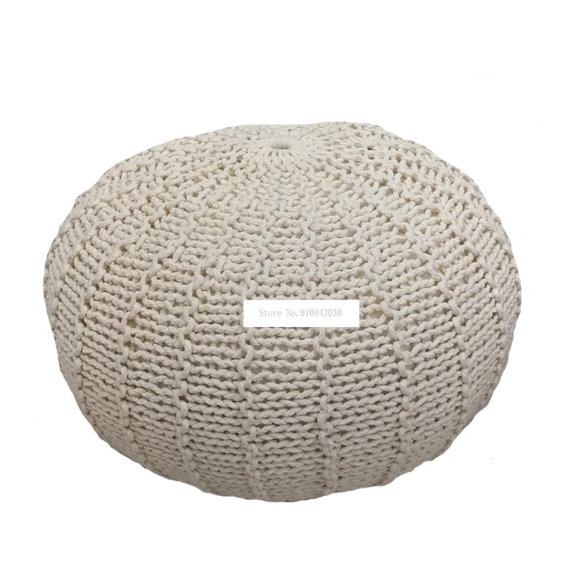 

Nordic Full Cotton Hand Woven Round Low Stool For Shoes Change Sitting living Room Home Decoration Creative Soft Leisure Stool