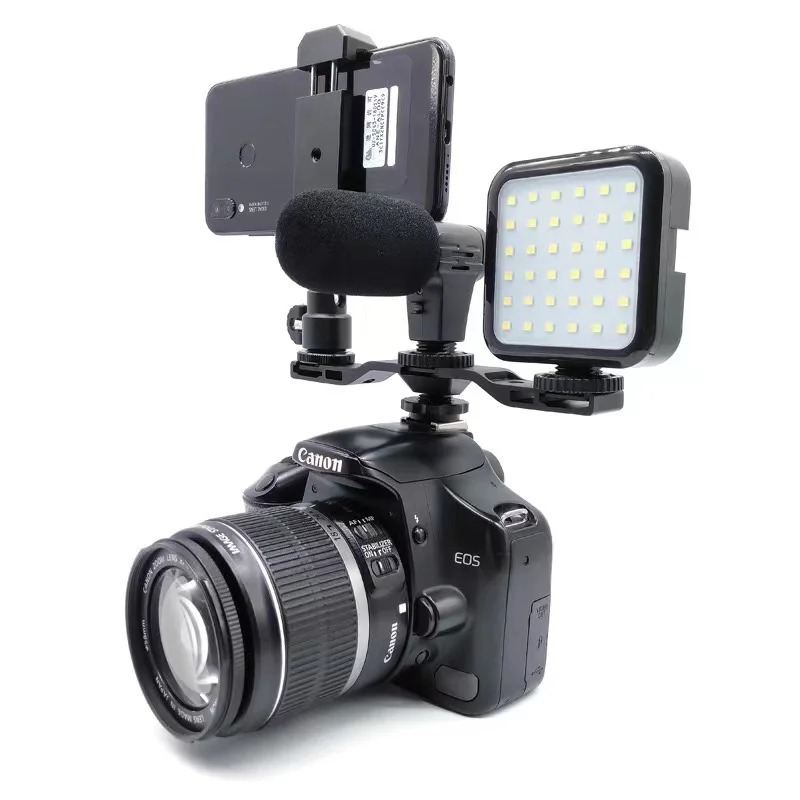 Aluminum Alloy Camera Cold Shoe Mount Adapter Extension Bar Vlog Camera Bracket for DSLR Camera Monitor LED Light Microphone