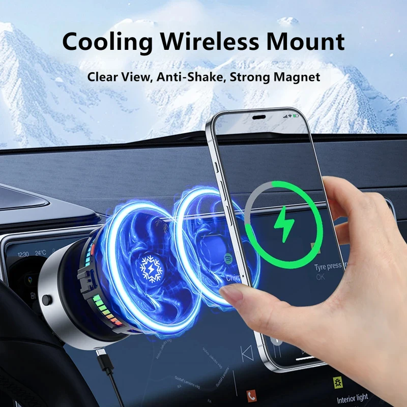 Cooling Wireless Car Charger Mount, 15W Fast Charging Vacuum Suction Magnetic Phone Holder Stand with 360° Rotation for Car