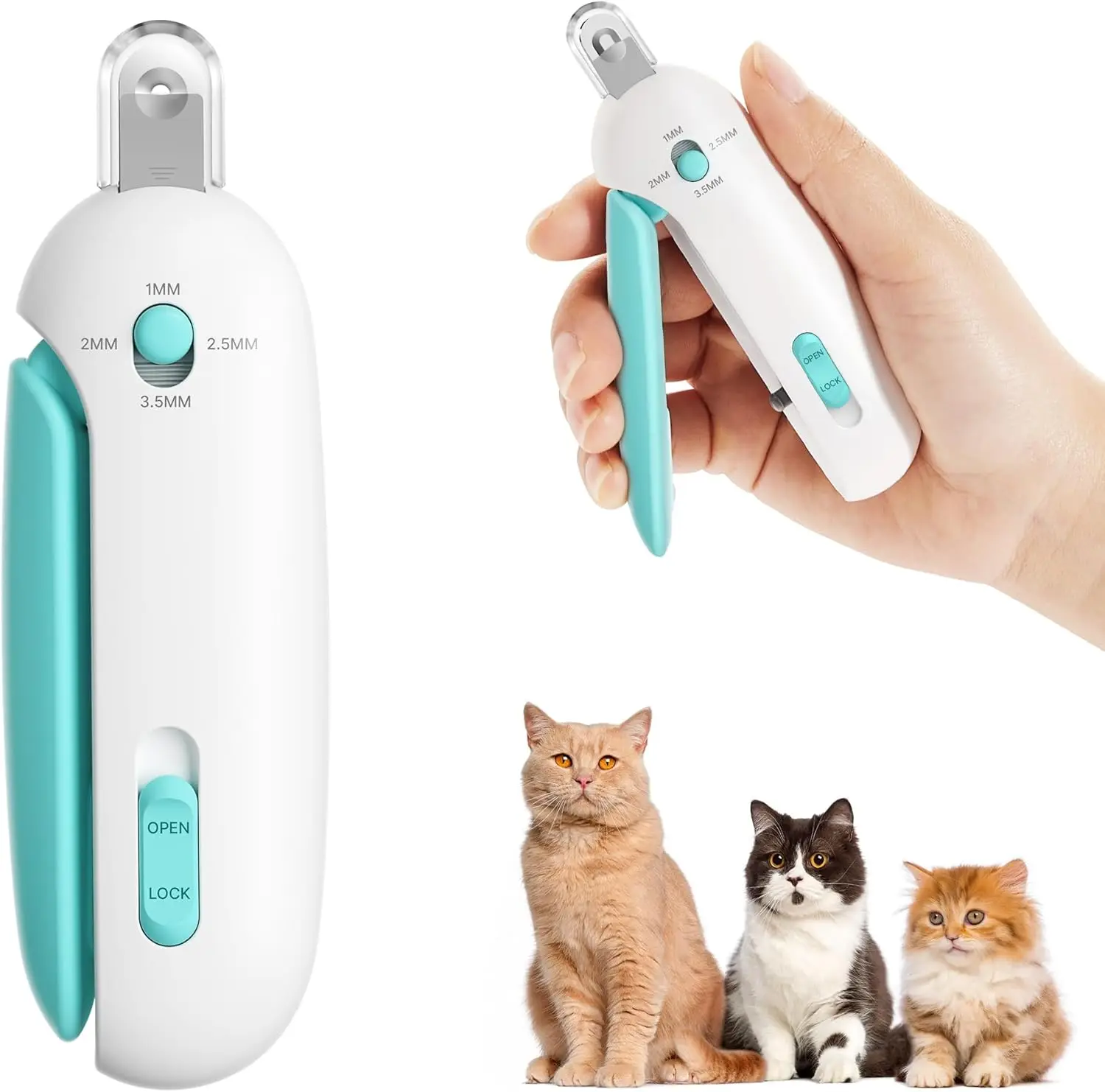 

Adjustable Cat Nail Clipper with 3-Size Hole & Hidden File, Safe Toenail Trimmer for Kittens & Cats, Anti-Splash Claw Cutter for Grooming
