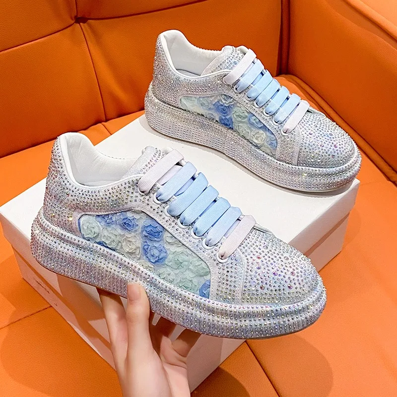 2024 Summer Spring Women Shoes New Style Fashion Pink Platform Shoes Ins Platforms Sneakers Tide Shine Bling Rhinestone Shoes