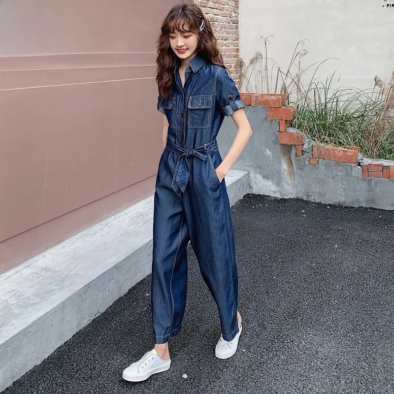 

High Waist Wide Leg Denim Onesie Women's Loose Fitting Suit Casual Pants High Waist Sle Korean Version Summer New Arrival