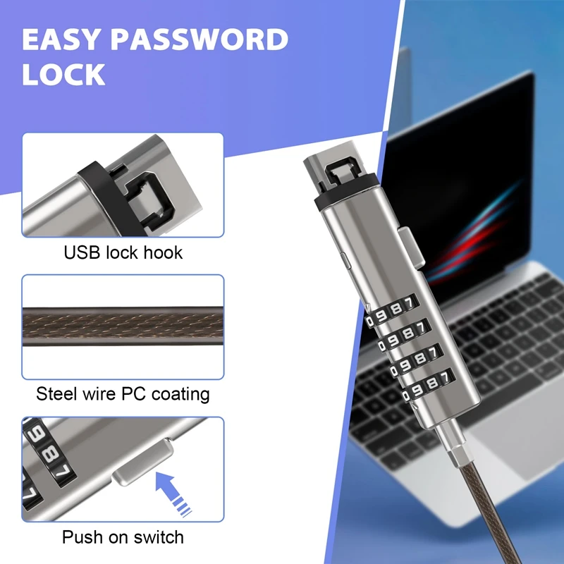 Segurança universal do fechamento para o computador, fechamento do cabo do usb, 4 digitais