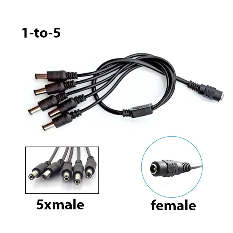 

(1 «мама» на 5 штекеров) DC 5,5x2,1 мм 1--5 кабель-разветвитель питания 5 В 12 В удлинитель питания для систем камер видеонаблюдения