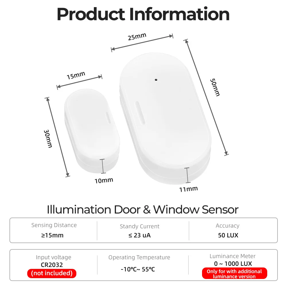 2 in 1 Tuya Zigbee sensore per porte e finestre illuminamento luminoso rilevatore di luminosità Home Smart Security allarmi APP tramite Alexa Google Home