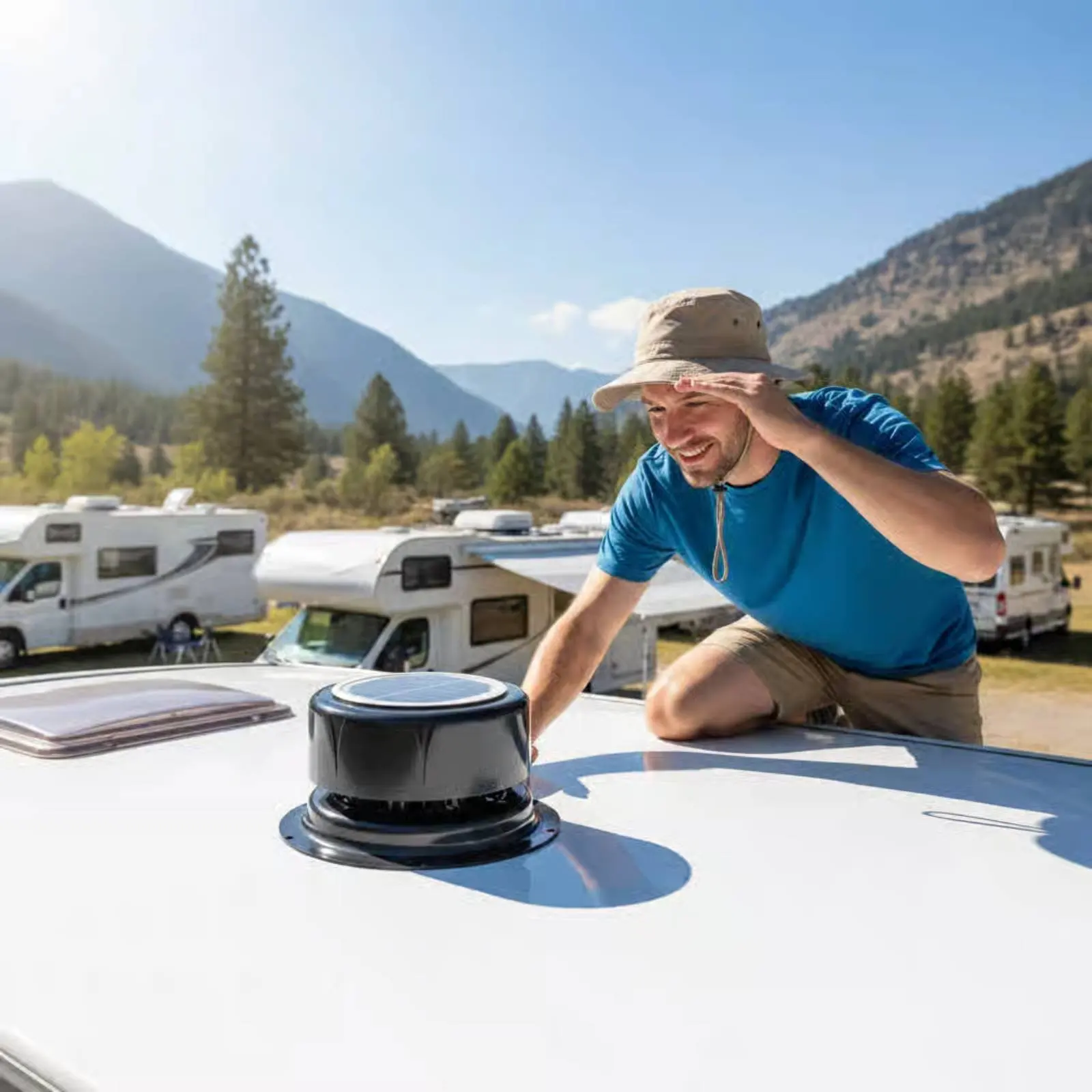 

RV Dome Vent Fan Energy Saving Solar Powered Roof Vent Fan Travel Trailer Roof Vent Moisture Control Solar Air Vent