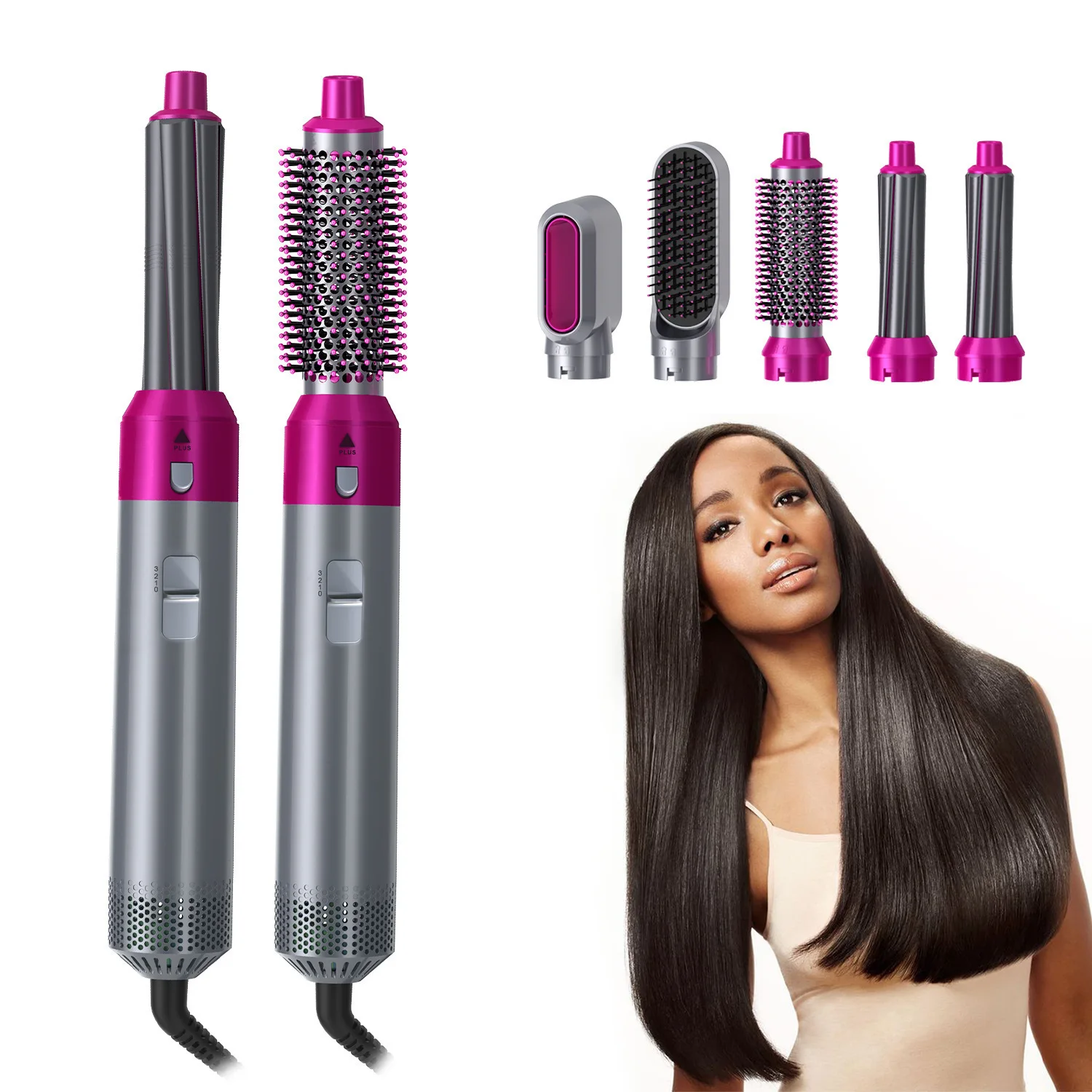 Hot Air Brush 5 in 1 เครื่องเป่าผมแปรงไอออนลบที่ถอดออกได้เครื่องเป่าผม Styler Air Culer Wand ผม Straightener แปรง Blow