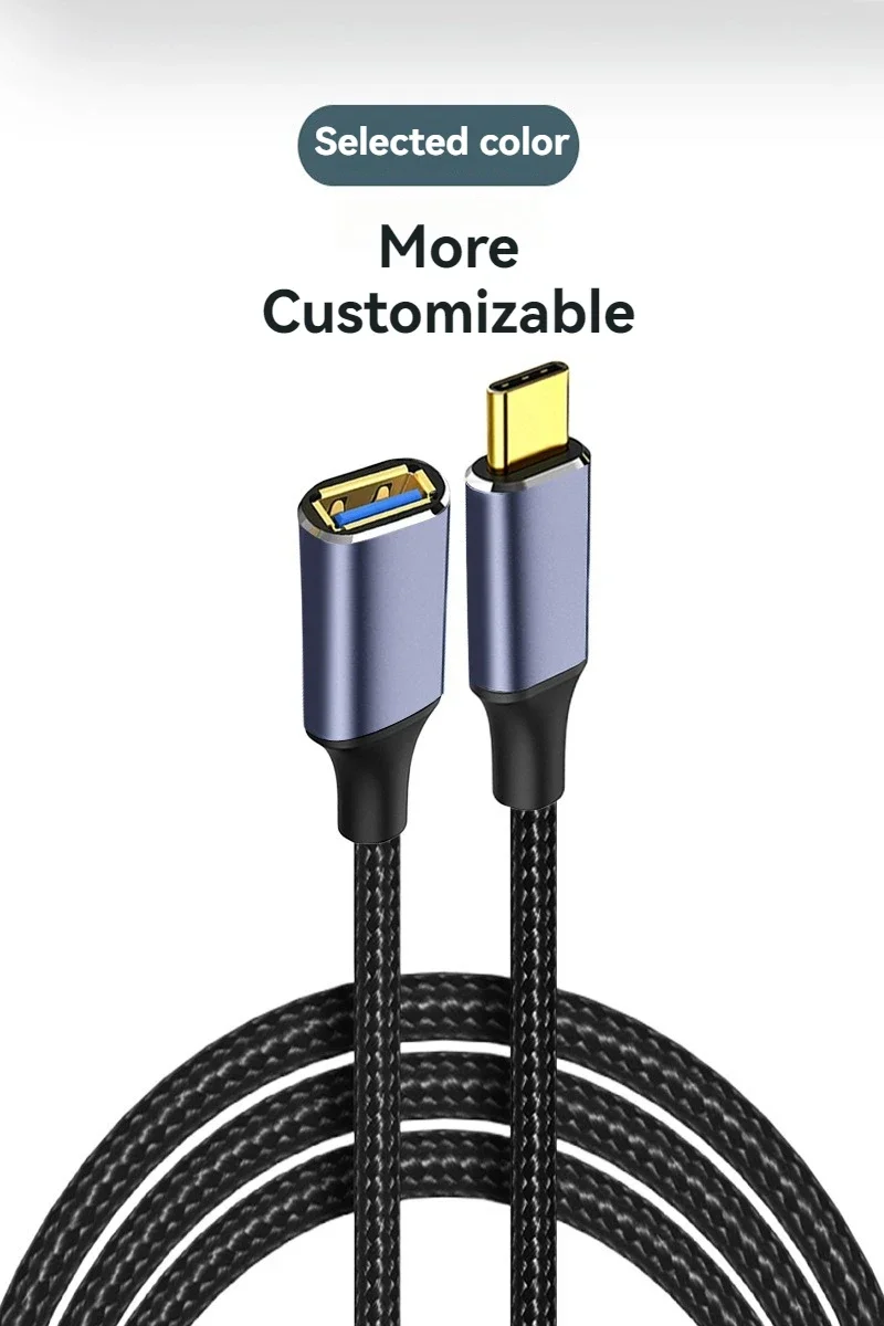 Gelbes Typ-C auf USB 3.0 A-Kabel, OTG-Adapterleitung, Hochgeschwindigkeits-Datenkabel, Stecker auf Buchse, Verlängerungskabel für Laptop-Tastatur, Maus – Detail 3