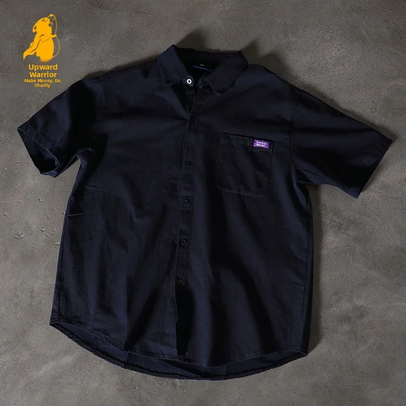 Casual Style Men's Short Sleeve Shirt Summer Breathable Polyester Fiber Loose Fit Workwear Charcoal Color Handsome Jacket