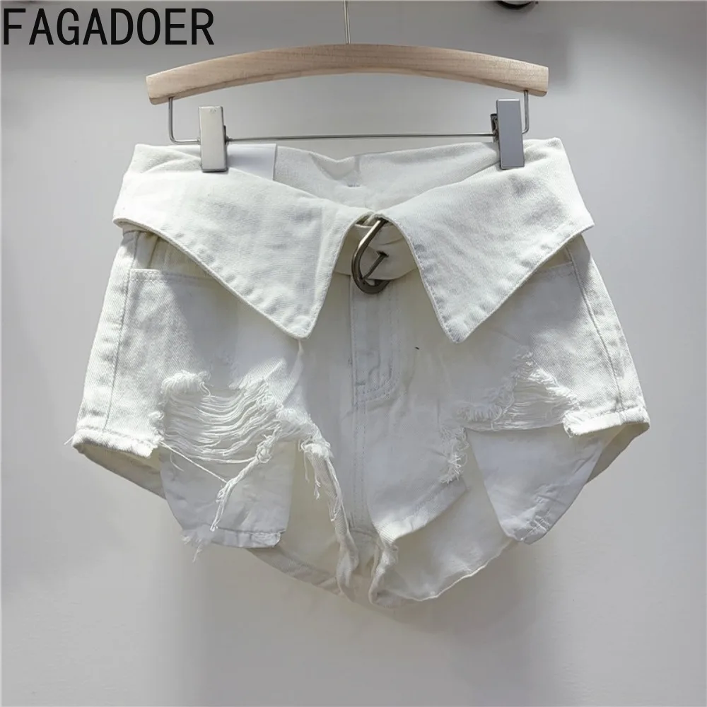 FAGADOER Fashion INS Trendy High Waisted Denim Shorts Women Retro Hole Slim Jean Summer New Female Matching Cowboy Bottoms 2024