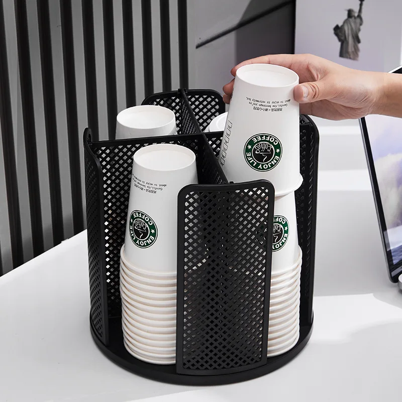 Rotating Paper Cup Storage Rack Plastic Compartment Disposable Paper Cup Holder Milk Tea Shop Coffee Cup Lid Organizing Rack