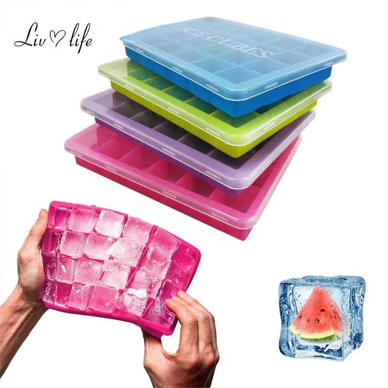 24 Ice Cube Tray Food Grade Silicone Ice Cube Maker Mold With Lid For Ice Cream Chocolate Party Whiskey Cocktail Drink