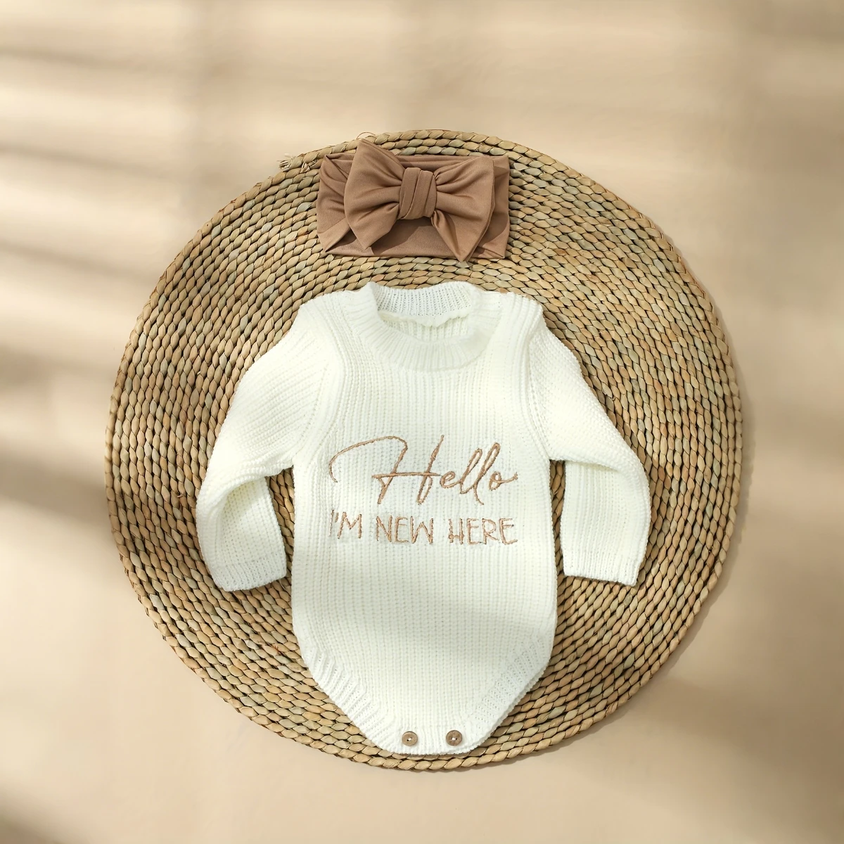 2pcs Newborn Knit Baby Sweater Bow Set Women's Baby Pullover Sweatshirt for Fall and Winter Baby Outfits