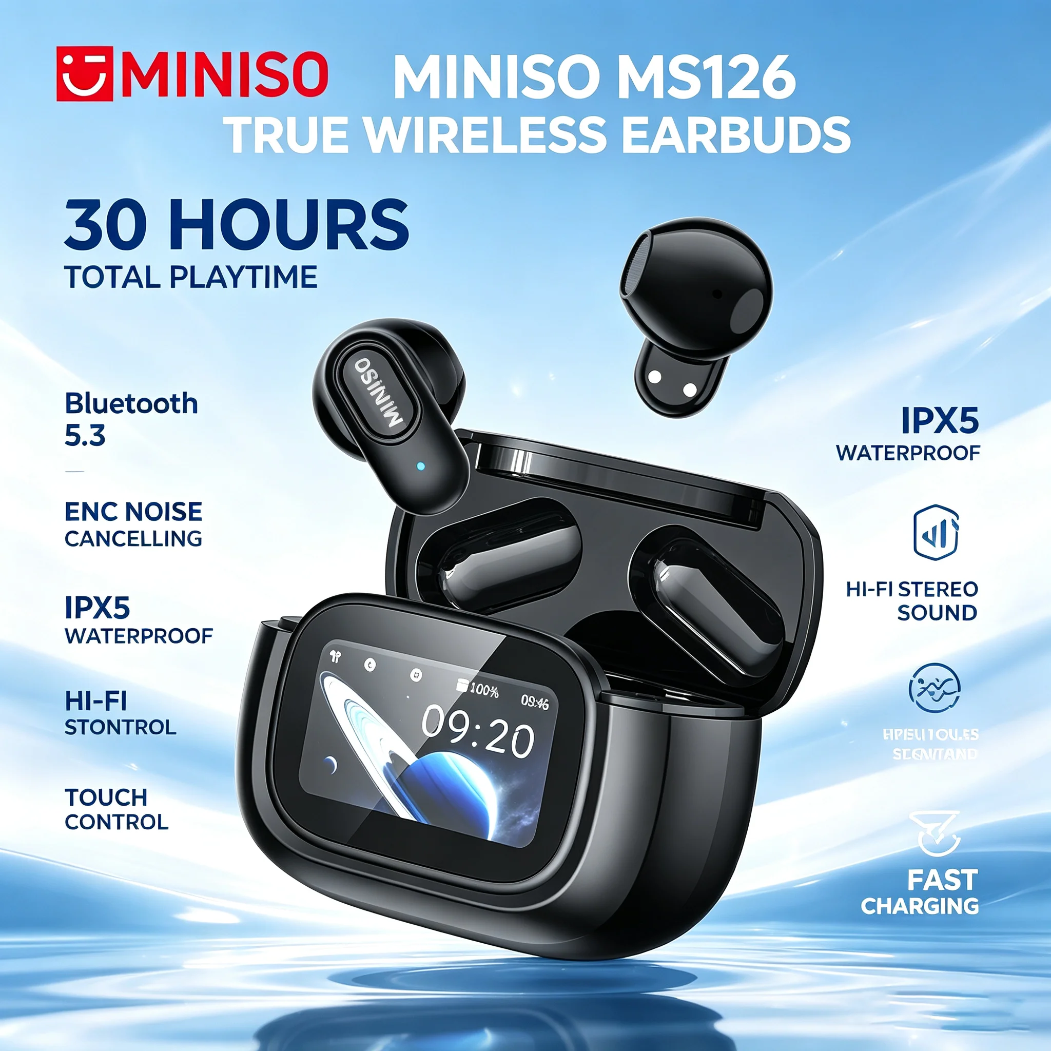 MINISO MS126 TWS Wireless Bluetooth Earbuds Stereo Sound In-Ear Headphones Portable Wireless Headset for Music Calls Travel