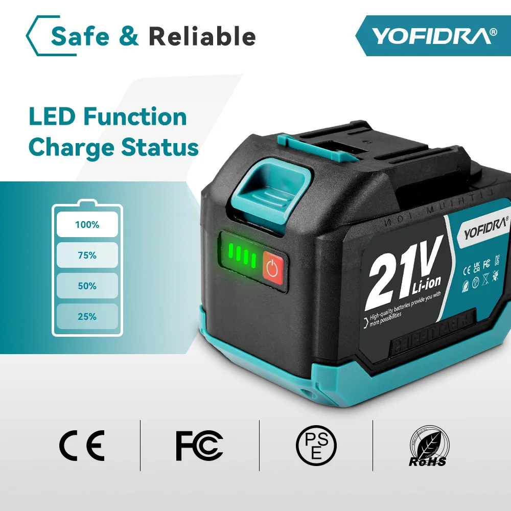 YOFIDRA 3.0Ah 4.0Ah Rechargeable Lithium Ion Battery Lithium Ion Battery Li-ion Battery for Electric Wrench Chainsaw Power Tool