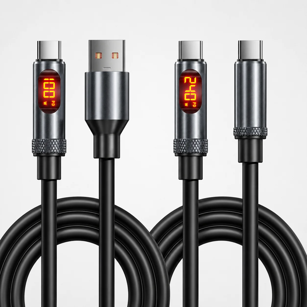 LED-Display USB-C Schnellladekabel 100W 240W, USB-A auf Typ-C und USB-C auf USB-C Datensynchronisationskabel für Handys Laptops Tablets
