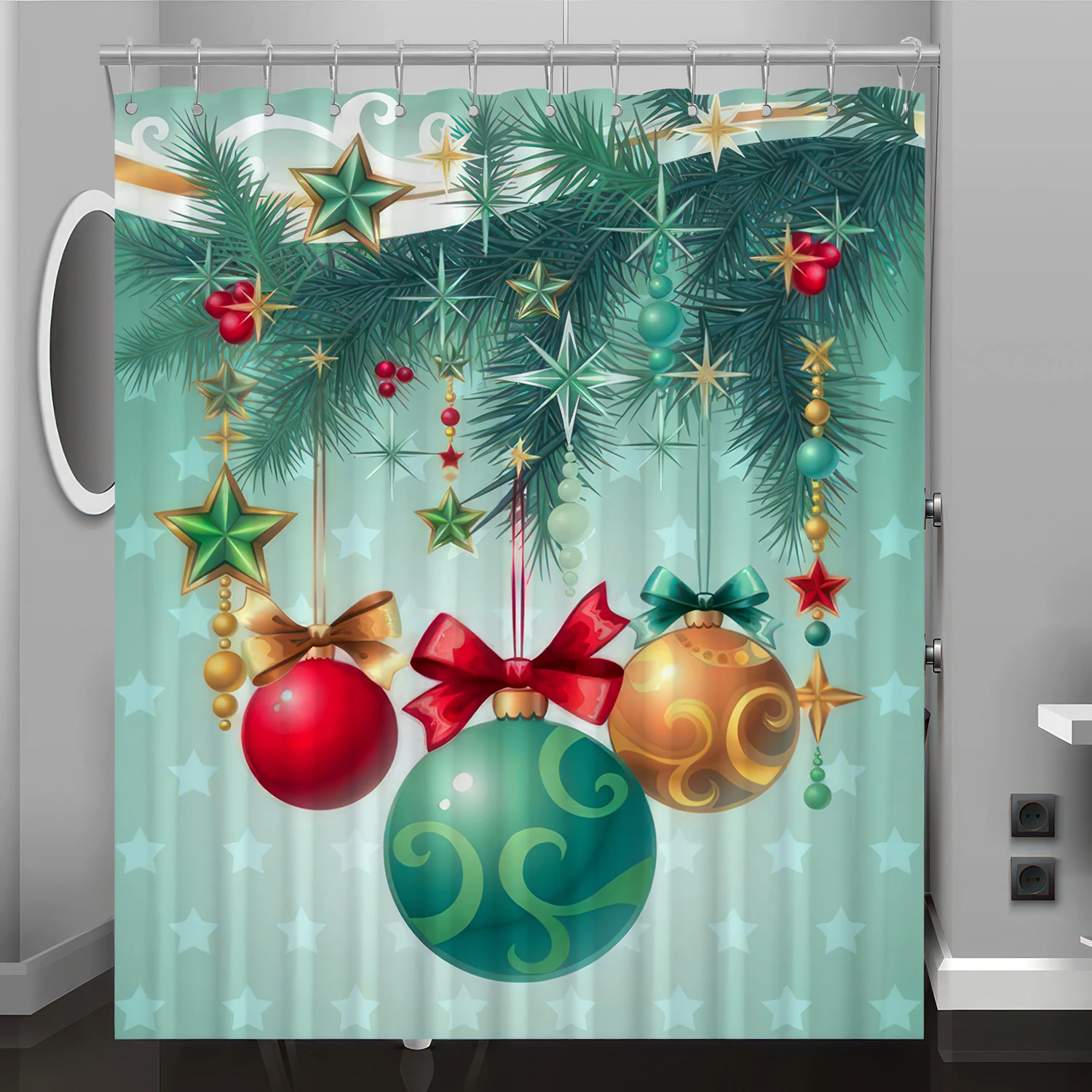 

Christmas bell pattern digital print shower curtain