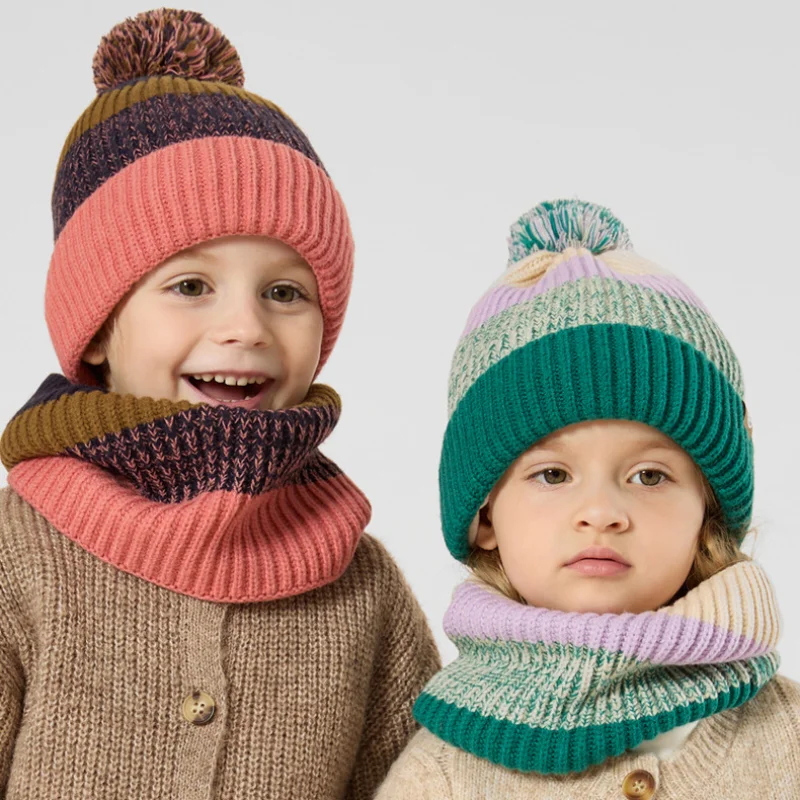 Children's Winter Hat Scarf and Gloves Luxury Set Knitted Wool Kids Warm Suit Beanie Caps For Boys Girls Hat Neck Scarf Baby Cap